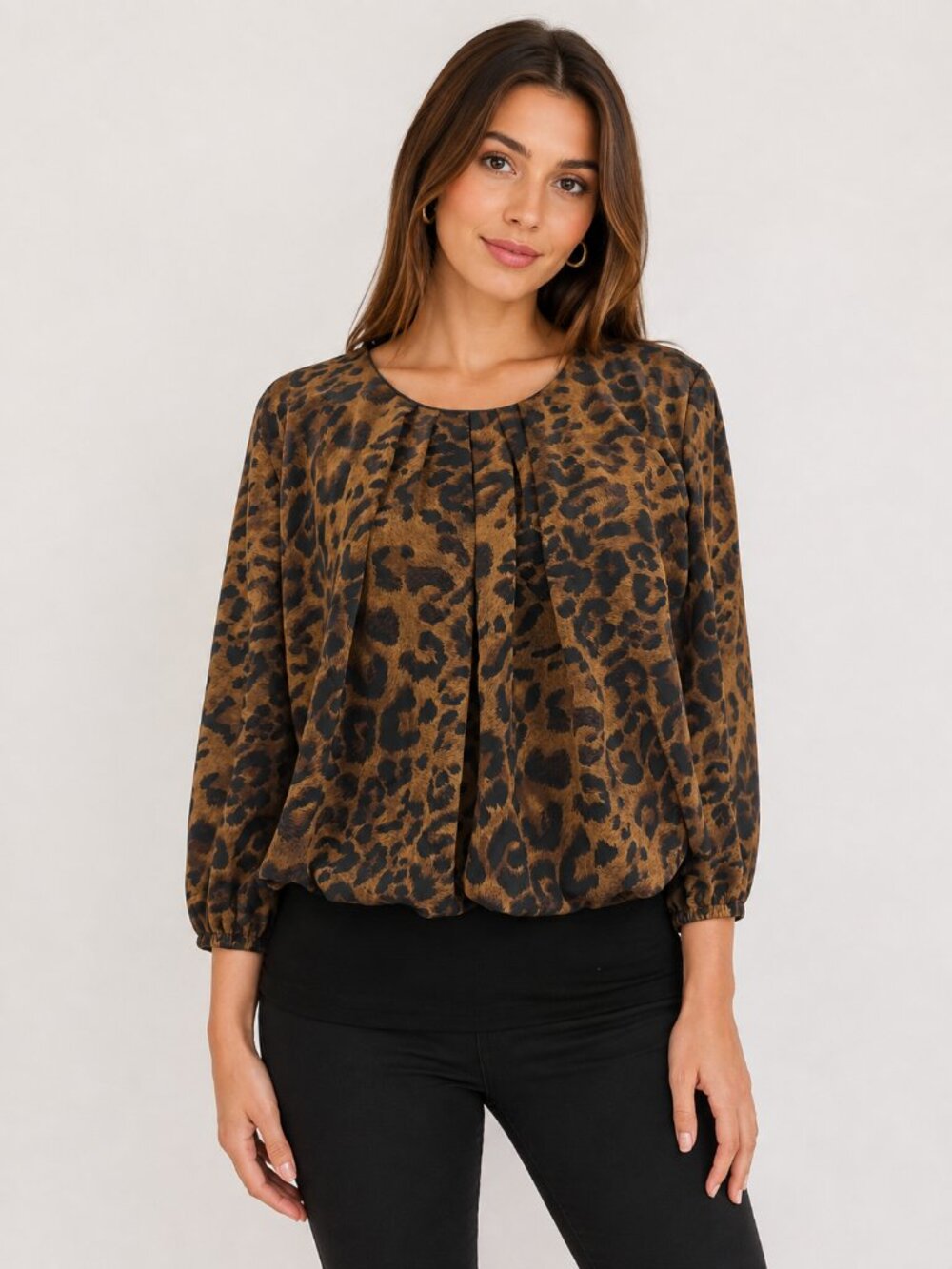 Leopard Print Blouson Top Wild Glam Chic Animal Print Blouse Size M
